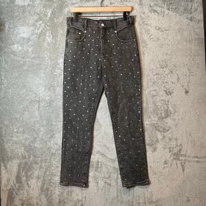 Anthropologie Pilcro Ultra High Rise‎ Slim Rhinestone Jeans Black Size 28